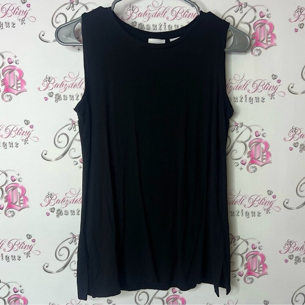Kenar tank top slits on side comfy flowy blouse Black Sleeveless Tank Top